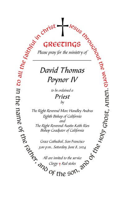 Tom Poynor Ordination Invitation